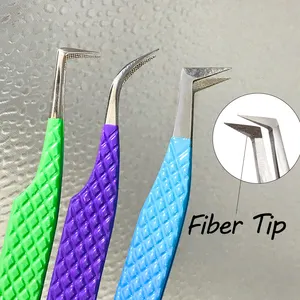 Fiber Tips Professional Eyelash Extension Tweezers for grip to Lashes never slips even 0.03mm Lashes 75 Degree Bend