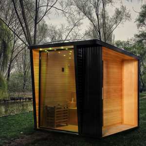 Sauna extérieur de haute qualité pour 4 personnes en cèdre rouge noir avec couloir extérieur - Product Image 6