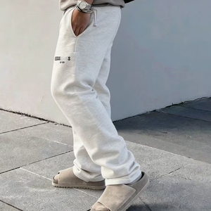 Pantalon de survêtement décontracté ample blanc à revers pour homme, style streetwear basique, couleur unie - Product Image 2