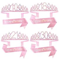 Couronne d'anniversaire scintillante pour femme avec accessoires de cheveux colorés en diamant numérique et sangle d'épaule