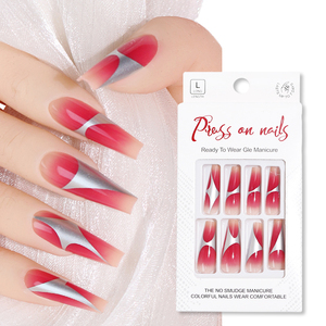 Pegamento de cobertura completa real ins look en puntas de <span class=keywords><strong>uñas</strong></span> ataúd largo uña falsa para niñas Etiqueta Privada Y2K <span class=keywords><strong>Rosa</strong></span> ombre <span class=keywords><strong>plata</strong></span> arte Prensa en <span class=keywords><strong>uñas</strong></span> - Product Image 4
