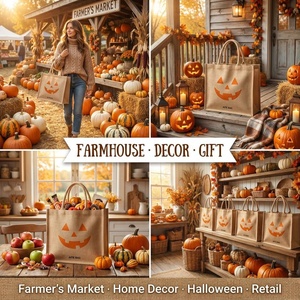 Borse tote in iuta KS Brand per Halloween con chiusura a cerniera, grandi dimensioni - Ingrosso, stampa zucca, design Jack <span class=keywords><strong>O</strong></span>' Lantern, borsa stile rustico - Product Image 5