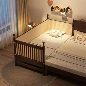 Solid Wood <b>Convertible</b> Kids <b>Bed</b> Twin Size With Guardrail Adjustable For Children Traditional Design - Product Image 1