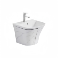 Articles sanitaires modernes en céramique de luxe Ensemble de toilette de couleur grise Lavabo sur pied suspendu au mur Ensemble de toilette en céramique pour salle de bain une pièce