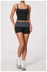 Conjunto Deportivo de 2 Piezas para Mujer, Top Corto sin Tirantes, Pantalones Cortos de Cintura Alta, a Rayas, Transpirable, de Poliéster Tejido, para Primavera/Verano - Product Image 5