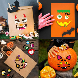Autocollants de tatouage en vinyle Citrouille d'Halloween en promotion pour enfants, motif visage mignon, résistants à l'eau et à l'huile, style rétro, décoration de fête - Product Image 3