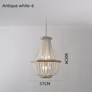 Rétro En Bois Massif Perle <span class=keywords><strong>Lustre</strong></span> E14 <span class=keywords><strong>Bougie</strong></span> Ampoule Suspension Lampe Réglable Hauteur Fer Art Suspension Lumière pour Salon Chambre - Product Image 2