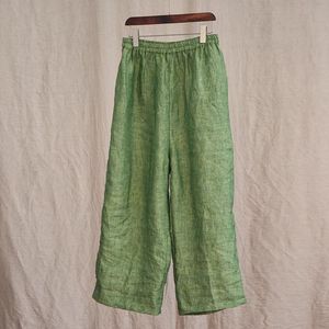 Wide Leg Pants Cotton Linen Cropped Mid Waist Orange Breathable Casual Women's Pants - Product Image 5