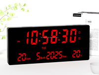 Horloge murale/de bureau numérique LED moderne de grande taille avec grand écran, alarme, calendrier numérique et température pour le salon