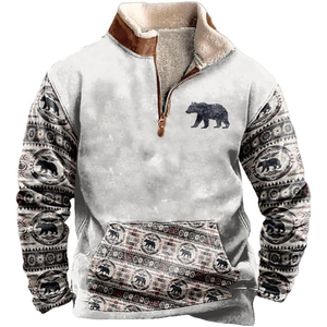 אופנה חורף בסגנון קאובוי מערבי pulover, סווטשירט רוכסן צווארון פרווה, מותאם אישית סובלימציה גברים בגדים - Product Image 4