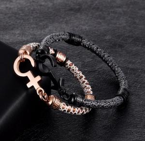 Bracelet en cuir pour hommes et femmes, en acier inoxydable, pour couple, nouveau, - Product Image 4