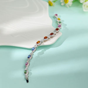 Bracelet tennis de luxe fait main sur mesure en or blanc massif 18 carats avec perles d'eau douce et saphirs colorés taille poire, pureté 100% garantie, précieux - Product Image 6