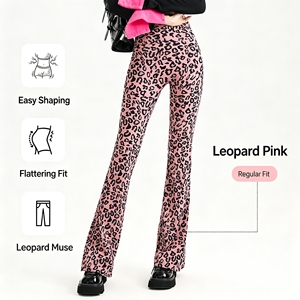 Leggings a Vita Alta con Stampa Leopardata, Effetto Push-Up, Elasticizzati, a Zampa d'Elefante, Pantaloni da Yoga e Allenamento per Donne - Product Image 3
