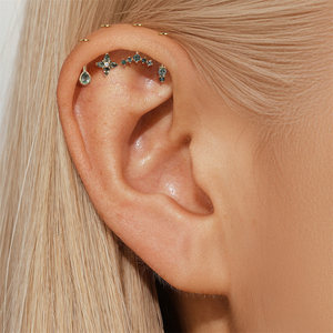Clous d'oreille en argent sterling 925 à dos plat 1,2*6 mm avec agate naturelle ronde pour piercing - Product Image 4
