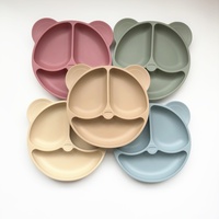 Assiette bébé en silicone solide sans BPA avec ventouse, forme d'ours, qualité alimentaire, couleur et logo personnalisables, 145g, légère, vaisselle pour enfants