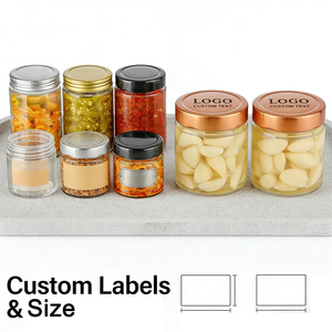 Pot en verre à large ouverture avec logo personnalisé pour le miel, les épices, les légumes en conserve avec couvercle en métal - Product Image 5