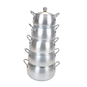 5 pcs belly shaped cooking pot set satin finish cookware with metal handle