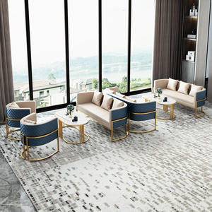 Muebles de recepción comercial modernos de lujo, juego de sofás tapizados de dos tonos para oficina, marco de Metal dorado, sala de estar ejecutiva para Hotel - Product Image 4