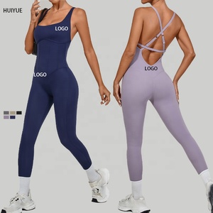 Women Cross Back Sports Yoga Jumpsuit One Piece Backless Sexy Hip Lifting <strong>Bodysuit</strong> With Adjustable Shoulder Straps - Product Image 1