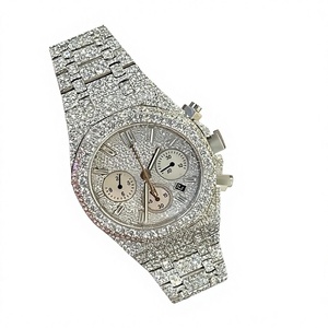 Montre en diamant Moissanite VVS entièrement sertie de pierres, mouvement à quartz en acier inoxydable, cadran en verre, résistance à l'eau 10 bars - Product Image 1