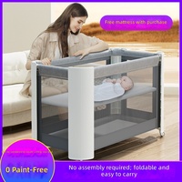 Lit de jeu pliable portable avec barrière de sécurité entièrement fermée et profonde, taille pliée compacte, pour co-dodo et espace extra large
