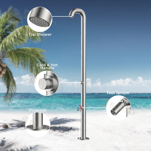 <span class=keywords><strong>Colonne</strong></span> de <span class=keywords><strong>douche</strong></span> extérieure chaude et froide en acier inoxydable 304/316, finition brossée, avec jet pluie, pour piscine - Product Image 2