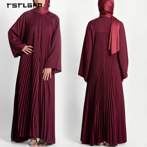 Women Pleated Open Front Abaya Matte Satin Centre Radial Sunburst Pleat Batwing Sleeve Modest Luxury Formal Islamic Maxi Dress - Product Image 3
