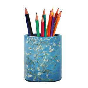 Digitally printed pattern PU leather pen <b>holder</b>, Instagram-worthy desktop organizer for <b>makeup</b> brushes, round pen box storage - Product Image 1