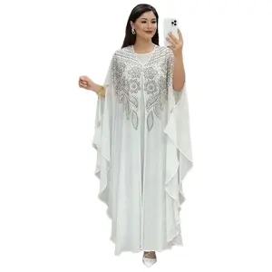 2024 Dubai Muslim Abaya Hochzeitskleider für Damen ethnische lockere Chiffon-Perlen Kleider islamischer Kaftan Party-Kleid zweiteiliges Set