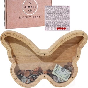 Hucha de madera con forma de mariposa, hecha a mano, caja de almacenamiento de monedas para uso doméstico, caja de dinero portátil - Product Image 4