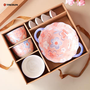 フラワーデザインギフトボックス磁器セラミックプレートとボウルセットセラミックスプーン - Product Image 1