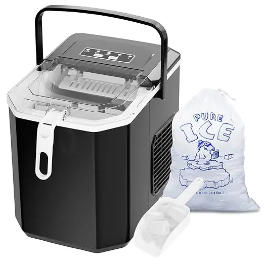 High Quality New design portable countertop ice maker machine self-cleaning ice maker with handle ice scoop and basket