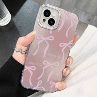 Funda de teléfono móvil de PC con patrón de seda plateada con estampado de lazo grande Rosa degradado para Iphone 8 X Xr Xs Max 11 12 13 14 15 16 17 Air