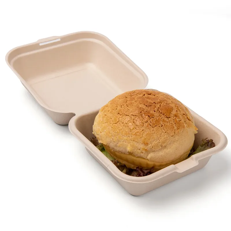 Manufacturer Bagasse Chlamshell Box Bio-degradable Eco 32 Oz 48 Oz Bagasse Paper Packaging Food Container