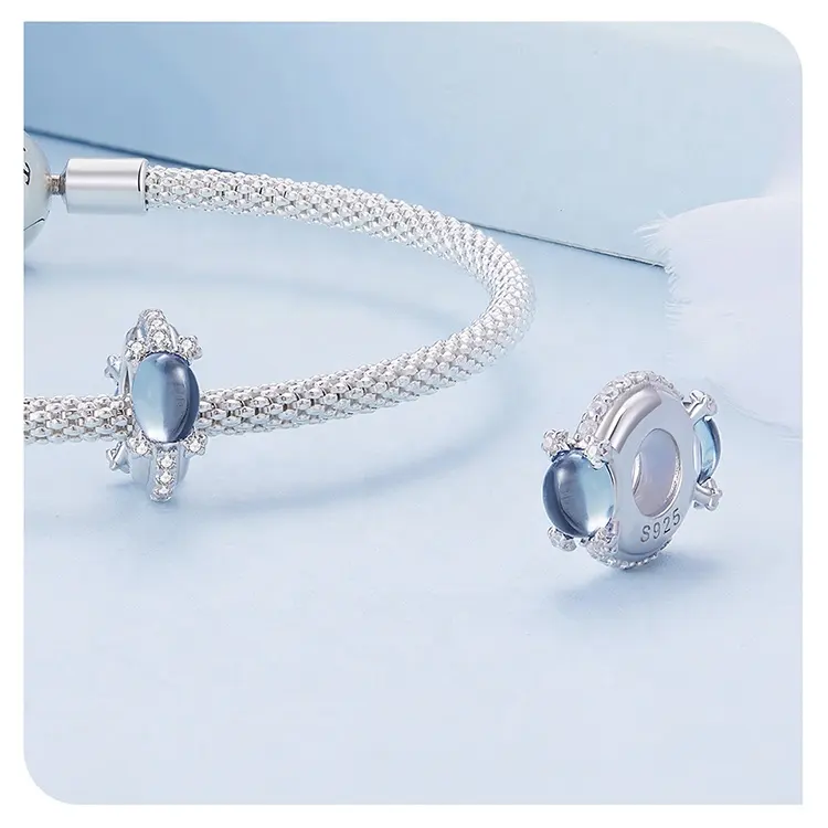 NEW 925 Sterling Silver Moonstone Wing Beads Heart Guard Charms Vintage Angel Guardian Pendant fit pandoraer Bracelet Bangle