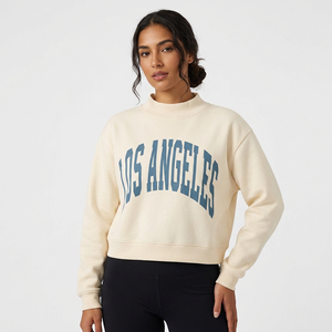 OEM Custom Print Heather Grey Drop Shoulder Sweatshirt Fleece Vintage Custom Los Angeles Varsity <b>Mock</b> <b>Neck</b> Winter Pullover <b>Tops</b> - Product Image 1