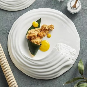 Platos de Cena Blancos de Cerámica Personalizados, Platos de Servir Irregulares con Borde de Ola de <span class=keywords><strong>Mar</strong></span> para <span class=keywords><strong>Restaurante</strong></span> - Product Image 3