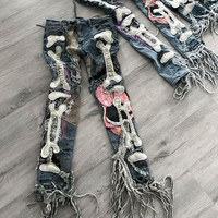 DIZNEW, Dernier Jean Slim Personnalisé avec Boutons, Jean Homme Vieilli Imprimé Style Boyfriend