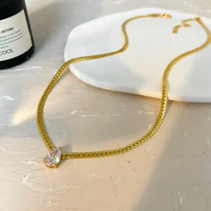 Colar banhado a ouro 18K PVD moda lágrima gota zircônia cobra corrente colar joia de aço inoxidável 2024