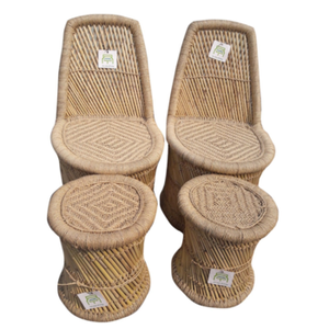 Ensemble de 4 tabourets de chaise en bambou de style vintage moderne et écologique pour salle à manger parc villa pour le salon hall principal - Product Image 1