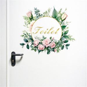 Autocollants de <span class=keywords><strong>porte</strong></span> de toilette en PVC vintage, autocollants de <span class=keywords><strong>porte</strong></span> en verre de fleurs pour salle de bain, autocollants de décoration d'intérieur pour la maison - Product Image 2