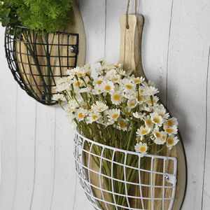 Jardinières murales rondes en bois massif et fer forgé XH25 245 246 Blanc Noir à suspendre pour jardins, cours et balcons - Product Image 1
