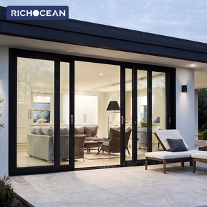 RICHOCEAN Portes coulissantes de balcon à cadre en aluminium noir Porte coulissante en verre à double volet à faible émissivité avec système de rails à vendre - Product Image 1
