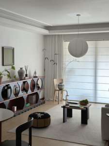 ستائر رومانية عمودية كهربائية بسيطة من البوليستر الكريمي الفرنسي، قابلة للتخصيص، مقاومة للماء، صديقة للبيئة، ستائر دوارة مدمجة سادة - Product Image 3