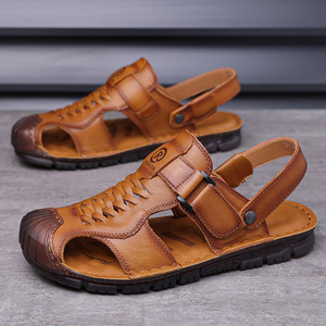 Sandalias de cuero con punta abierta para hombre, suela de goma, entresuela de EVA, sandalias de moda para verano - Product Image 2