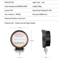 Luz DE TRABAJO Led 4 pulgadas 72W Redondo 55mm Camión Luces de conducción LED Off Road con halo rojo Luz De Trabajo Led 4 pulgadas 72W