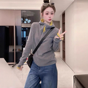 Korean Style Color Blocked Fleece Half Zip Hooded Sweatshirt Women Heather Gray Dark Gray Spring Autumn 2025 Base Layer Top - Product Image 1