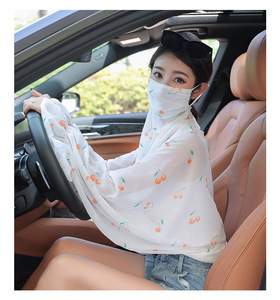 Sciarpa quadrata da donna musulmana protettiva dal sole, in chiffon di seta ghiaccio, set velo a mantella, estivo, coreano, per guida e ciclismo, copri stomaco, floreale - Product Image 6