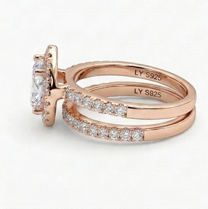 Pear Cut Moissanite Engagement <b>Ring</b> <b>Set</b> Rose Gold Plated Halo Bridal Band Stacking Wedding <b>Ring</b> for Women - Product Image 2