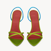 Sandales à talons aiguilles pour femmes, colorblock, à bout pointu, à bride arrière, à fines brides, couleurs vives, vente en gros, OEM, personnalisables